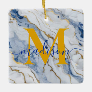 Elegant blue white maize gold marble granite  ceramic ornament