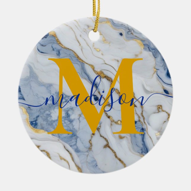 Elegant blue white maize gold marble granite ceramic ornament (Front)