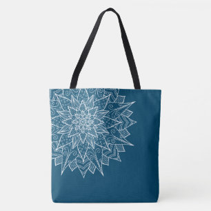 Elegant Blue White Mandala Floral Tote Bag