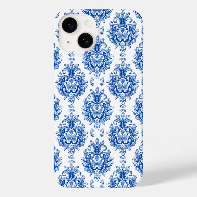 Elegant Blue White Mediterranean Damask Pattern Case-Mate iPhone Case (Back)