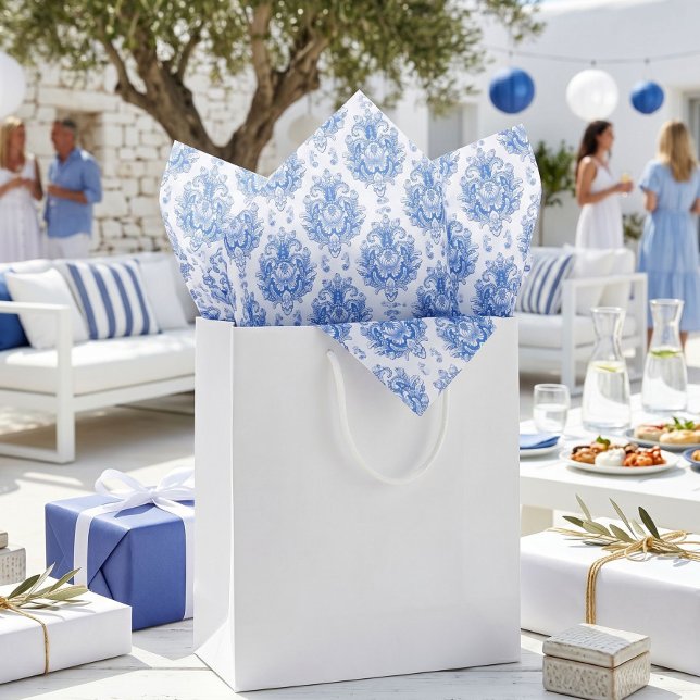 Elegant Blue White Mediterranean Damask Pattern Tissue Paper (Creator Uploaded)