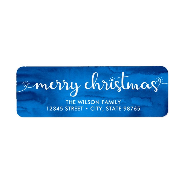 Elegant Blue White Merry Christmas Return Address Label (Front)