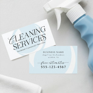 Elegant Blue White Modern Cleaning Services Business Card