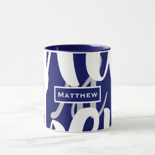 Elegant Blue & White Monogram Coffee Mug