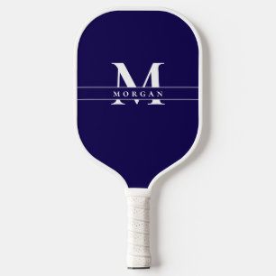 Elegant Blue White Monogram Name personalized Pickleball Paddle