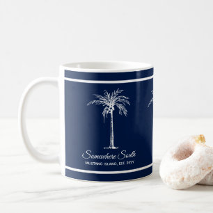 Elegant Blue White Palm Tree Personalised Coffee Mug