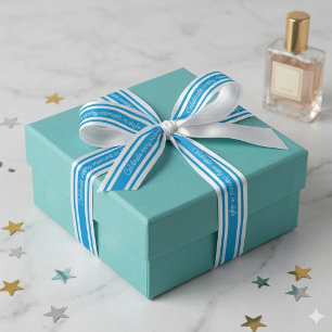 Elegant Blue & White Personalised Quote Satin Ribbon