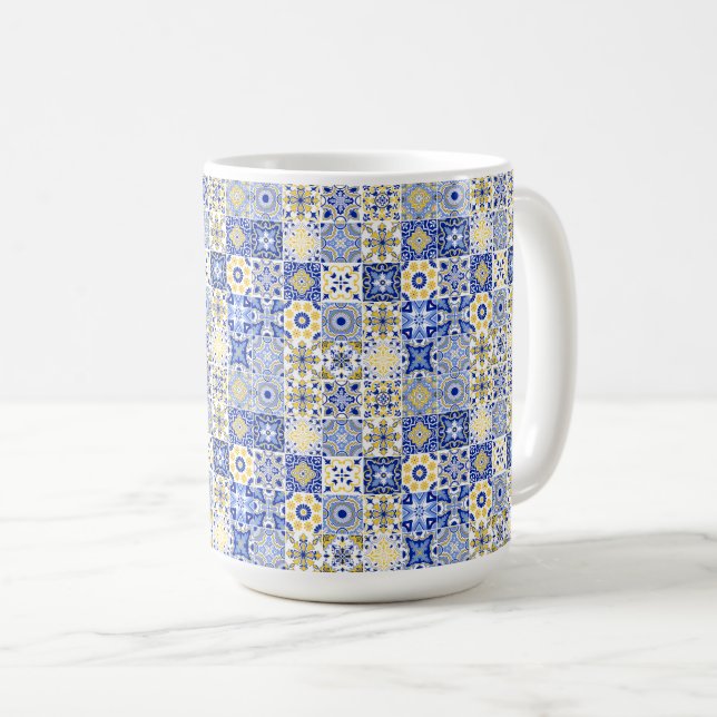 Elegant blue& white Portuguese Azulejo pattern  Coffee Mug (Front Right)
