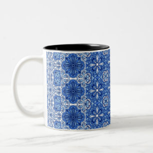 Elegant blue& white Portuguese Azulejo pattern Two-Tone Coffee Mug