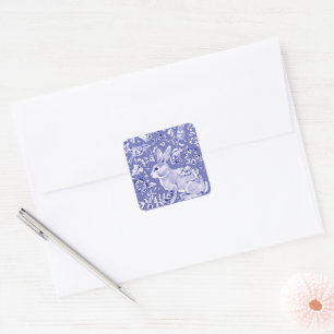Elegant Blue White Rabbit Bird Floral Tile Asian Square Sticker