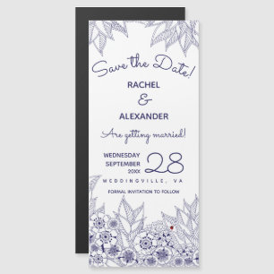 Elegant Blue White Save the Date Magnetic Invitation