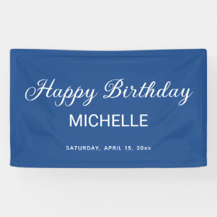Elegant Blue White Script Happy Birthday Banner