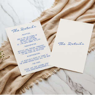 Elegant Blue & White Script Wedding Details Enclosure Card