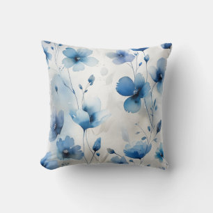 Elegant blue white silver watercolor florals cushion