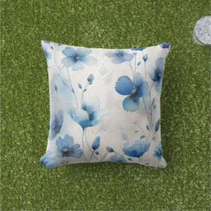 Elegant blue white silver watercolor florals  cushion