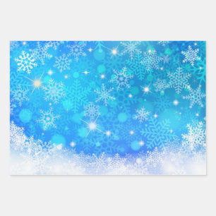 Elegant Blue White Snow Flake Wrapping Paper Sheet