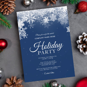 Elegant Blue White Snowflake Corporate Holiday Invitation