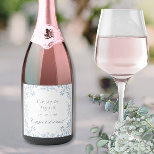 Elegant Blue & White Stylish Wedding Champagne Sparkling Wine Label