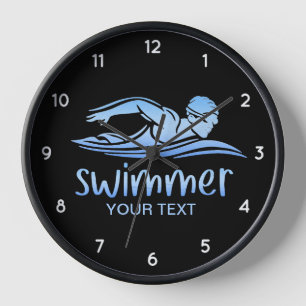 Elegant Blue White Swimmer Swimming Pool Water    Clock