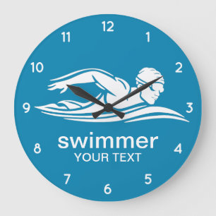 Elegant Blue White Swimmer Swimming Pool Water    Large Clock