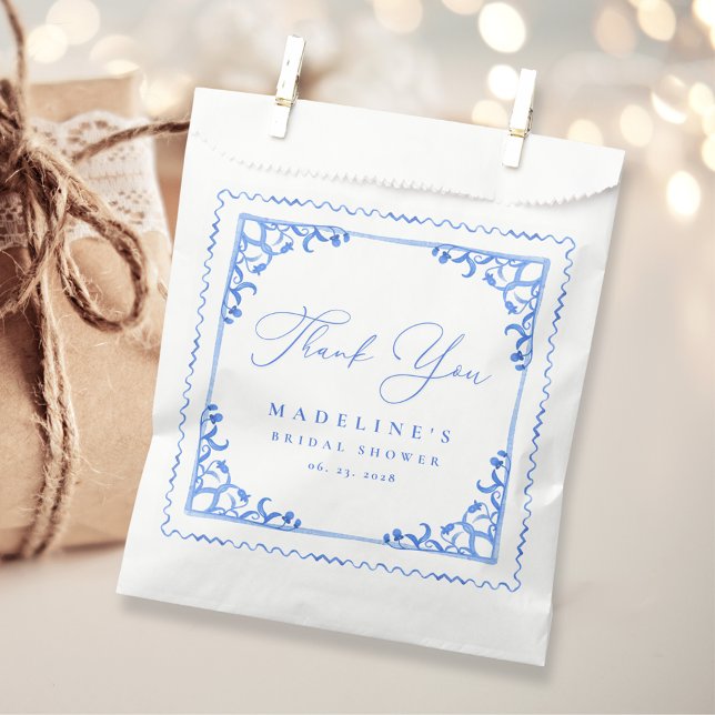 Elegant Blue White Tile Bridal Shower Favour Bag (Creator Uploaded)