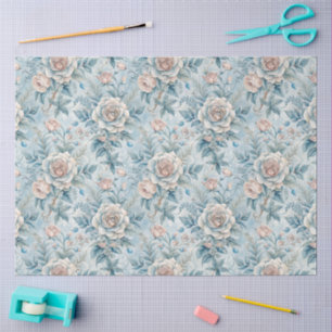 Elegant Blue & White Vintage Inspired Florals Tissue Paper