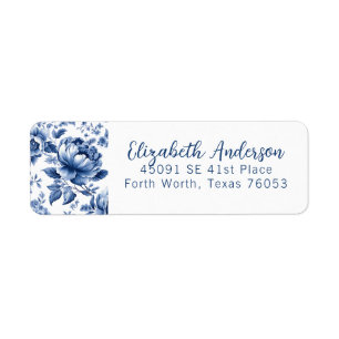 Elegant Blue White Vintage Rose Floral Return Address Label