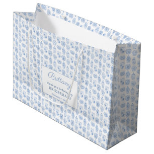 Elegant Blue & White Wedding Bridesmaid Thank You Large Gift Bag