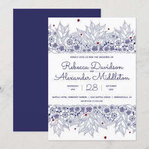 Elegant Blue White Wedding Invitation