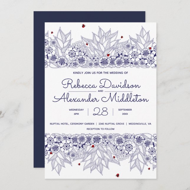 Elegant Blue White Wedding Invitation (Front/Back)