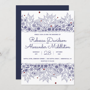 Elegant Blue White Wedding Invitation