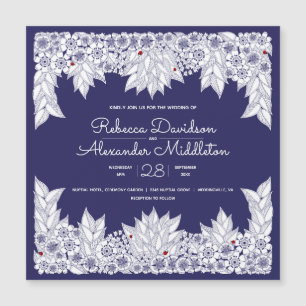 Elegant Blue White Wedding Invitation Magetic Card