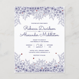 Elegant Blue White Wedding Invitation Postcard