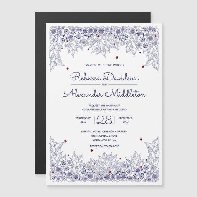 Elegant Blue White Wedding Magnetic Invitation (Front/Back)