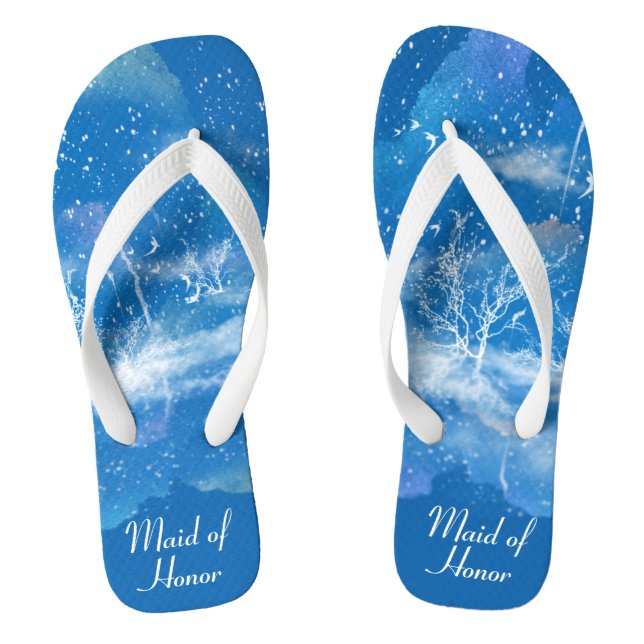 Elegant Blue White Wedding Maid of Honour Thongs (Footbed)