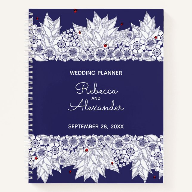 Elegant Blue White Wedding Planner Notebook (Front)