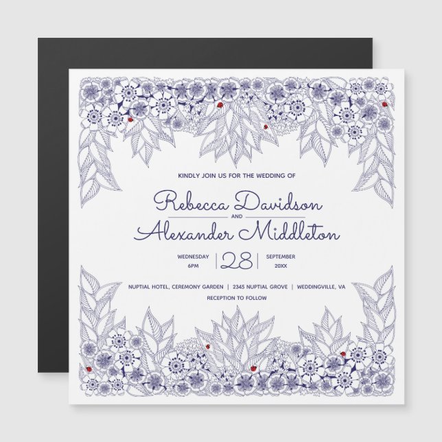 Elegant Blue White Wedding Reminder Magnet (Front/Back)