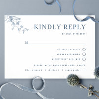 Elegant Blue White Wedding With/without Meal RSVP
