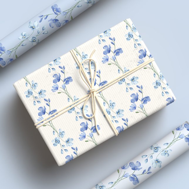 Elegant Blue & White Wildflower Watercolor Wrapping Paper Sheet (Creator Uploaded)