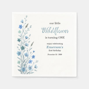 Elegant Blue Wildflower 1st Birthday Party Napkin