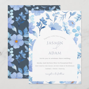 Elegant Blue Wildflower Arch Wedding Invitation