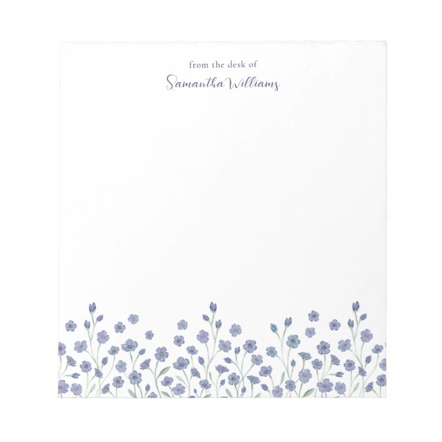 Elegant Blue Wildflower Personalised Notepad (Front)