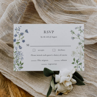 Elegant Blue Wildflower Watercolor RSVP Card 