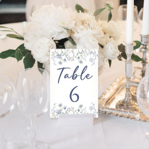Elegant blue wildflower wedding table numbers
