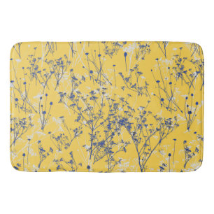 Elegant Blue Wildflowers on Mustard Yellow Bath Mat