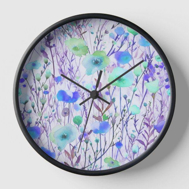 Elegant blue wildflowers watercolor clock (Front)
