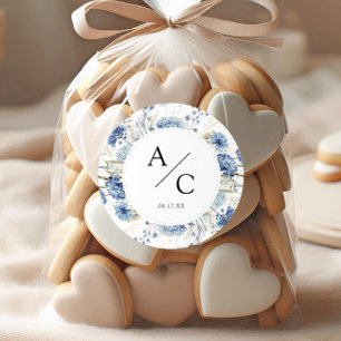 Elegant Blue Wildflowers Watercolor Floral Wedding Classic Round Sticker