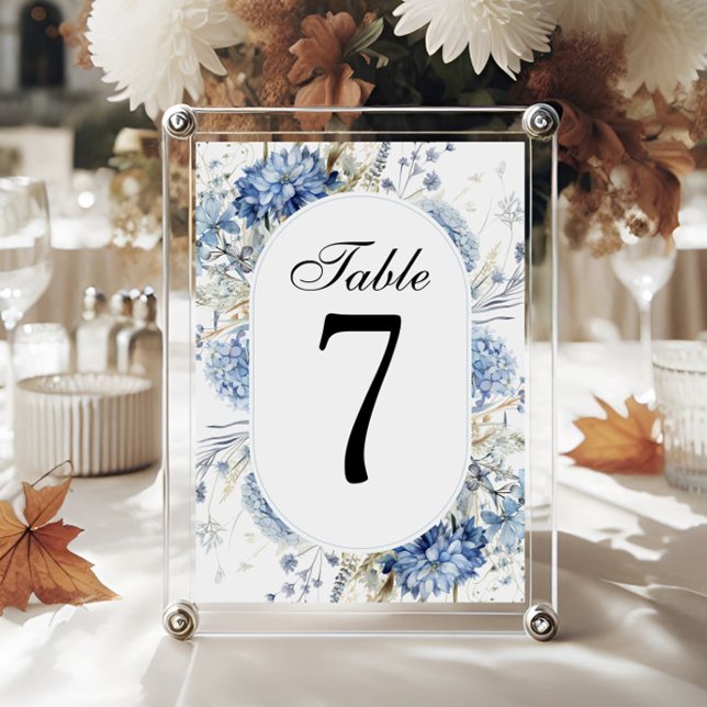Elegant Blue Wildflowers Watercolor Floral Wedding Table Number (Creator Uploaded)