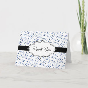 Elegant Blue Willow Leaf Pattern Thank You Card