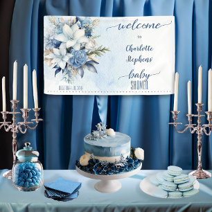 Elegant Blue Winter Floral Boy Baby Shower Banner